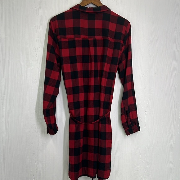 Abercrombie &Fitch -Buffalo Red & Black Plaid Flannel Button Down Shirt Dress XL - Picture 11 of 12